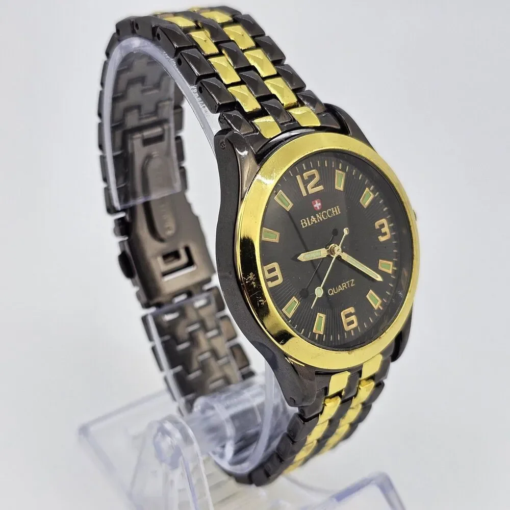 Men's Watch 38MM Black Dial Case Black Gold Bracelet 7.5